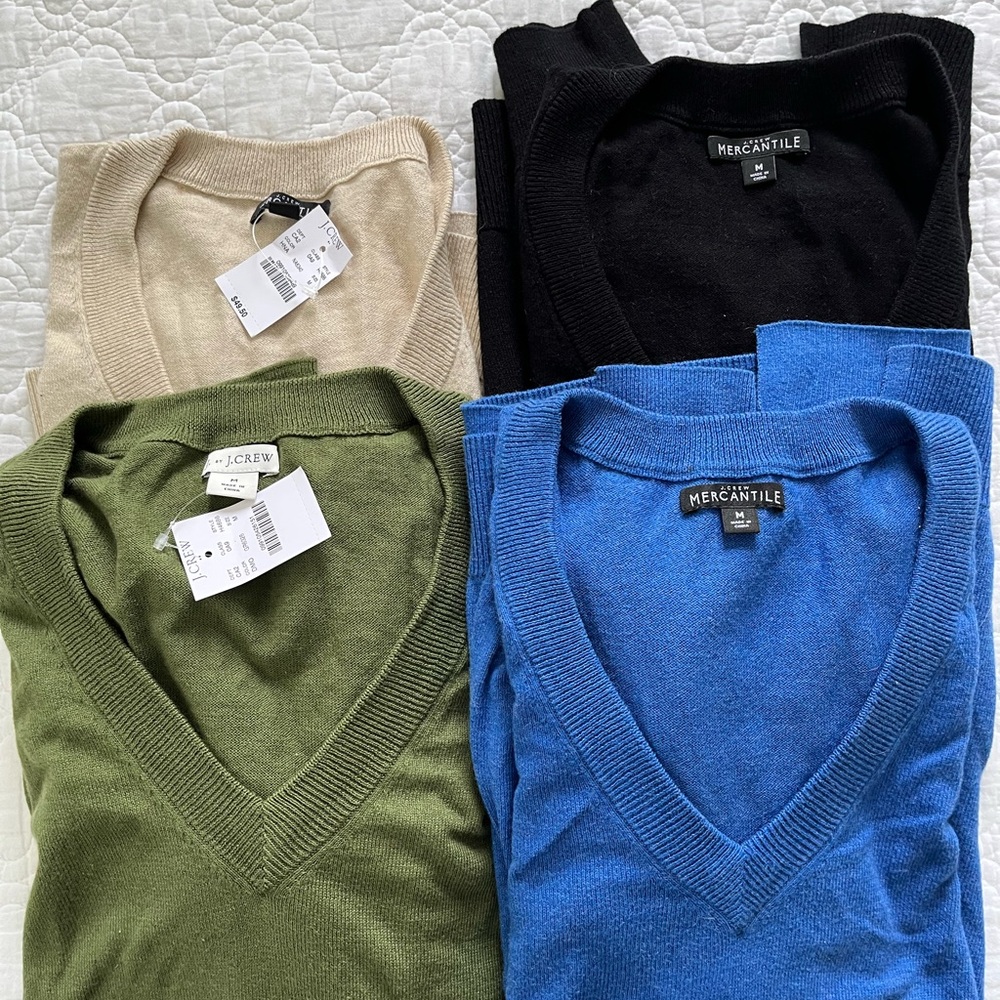 J. Crew Cotton V-Neck Sweaters - Black, Royal Blue,Olive and Beige.